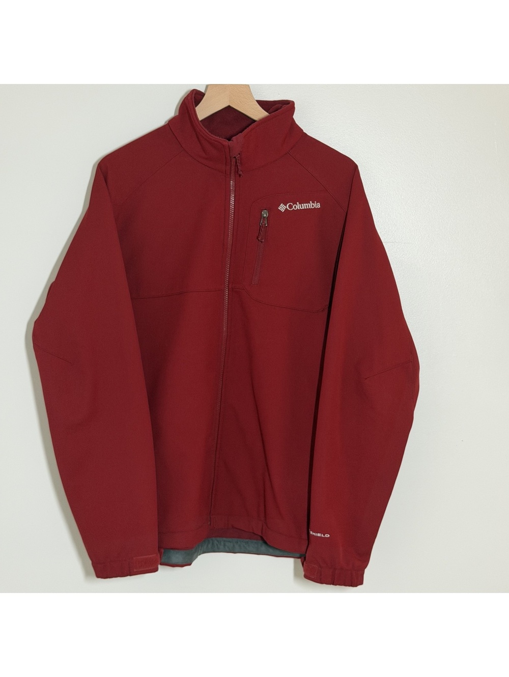 Columbia Omni-Shield Softshell Jacket Mens L Red Fleece Lined Full Zip